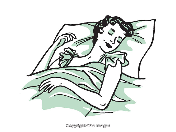 Elegant Illustration of a Woman Resting Peacefully in Stylish Bedding