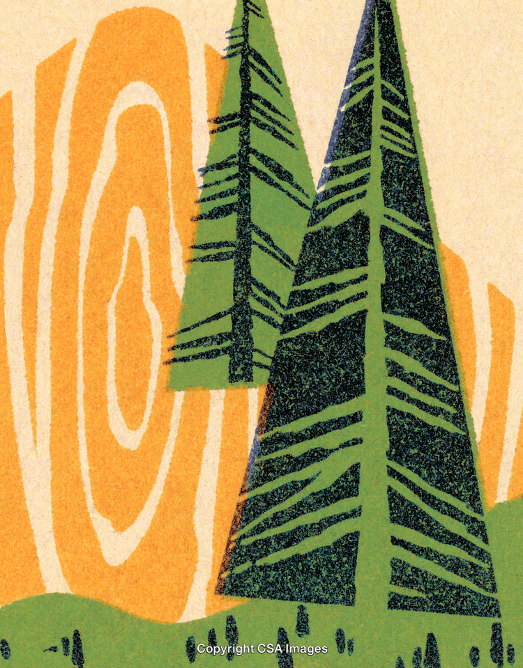 Abstract Illustrated Scene with Trees and Textured Background