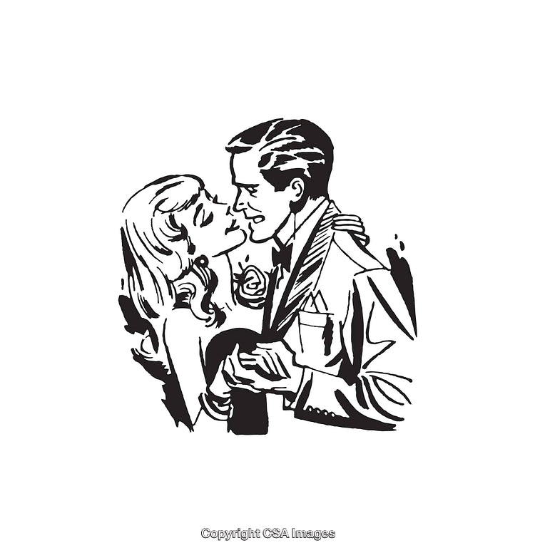 Retro Romance Illustration of a Couple Dancing in Vintage Style