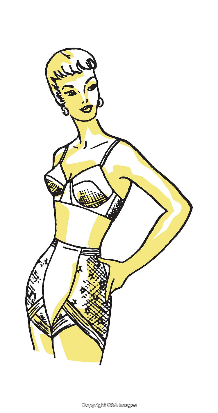 Retro Illustrated Female Figure in Vintage Attire with Classic Style