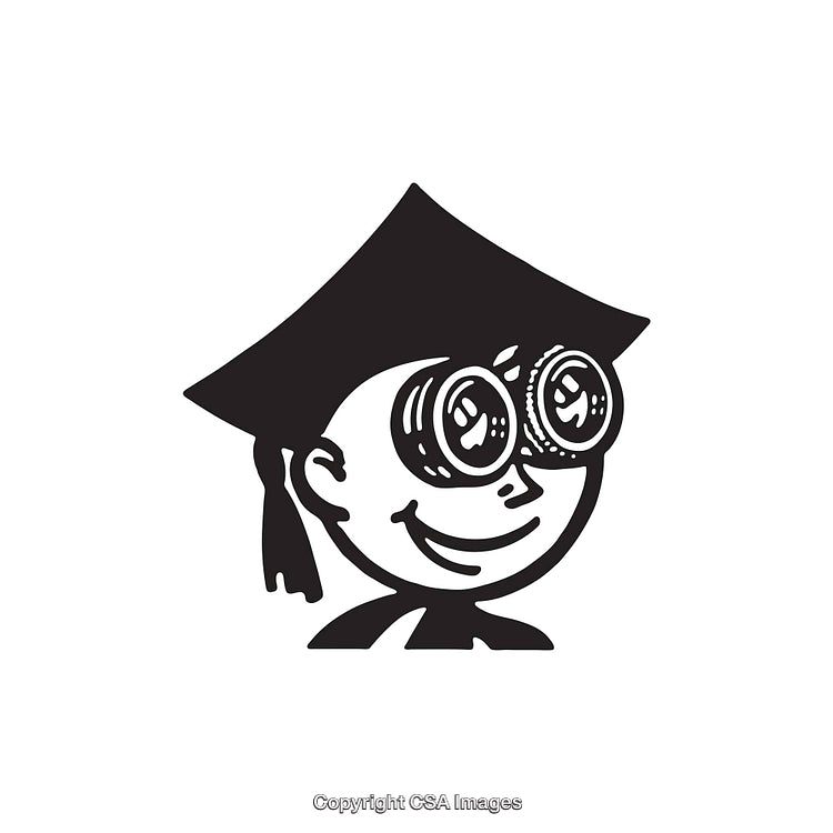 Cartoon Character in Graduation Hat with Binoculars Illustration