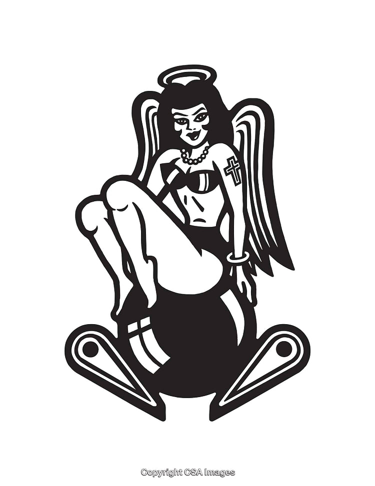 Black and White Angel Illustration with Creative Tattoo Elements