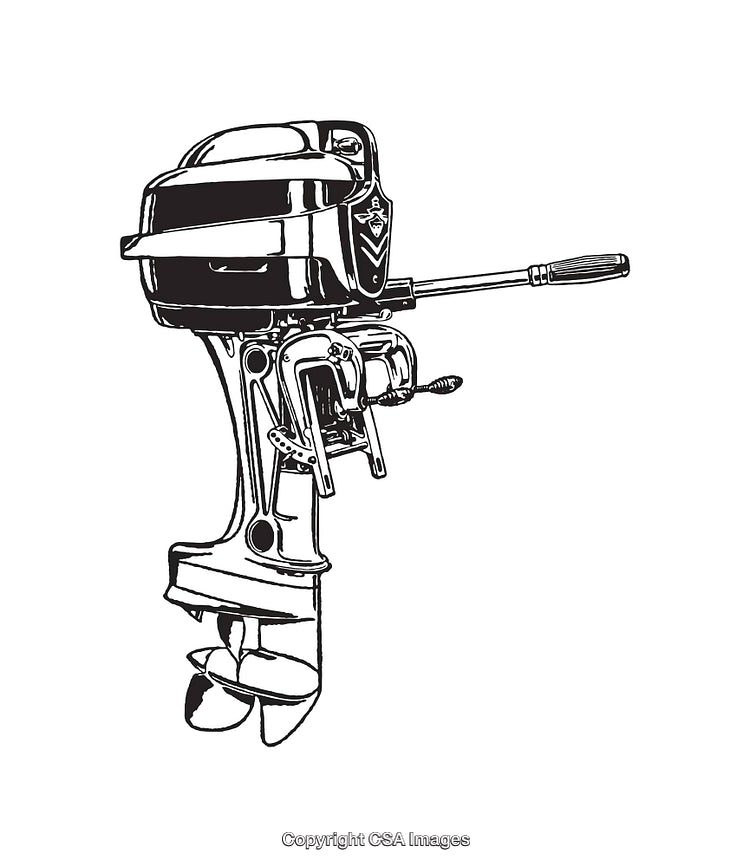 Black And White Line Art of an Outboard Motor Illustration