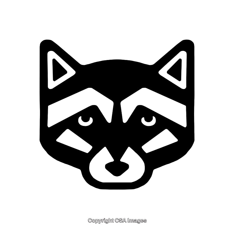Minimalist Black and White Illustration of a Raccoon Face
