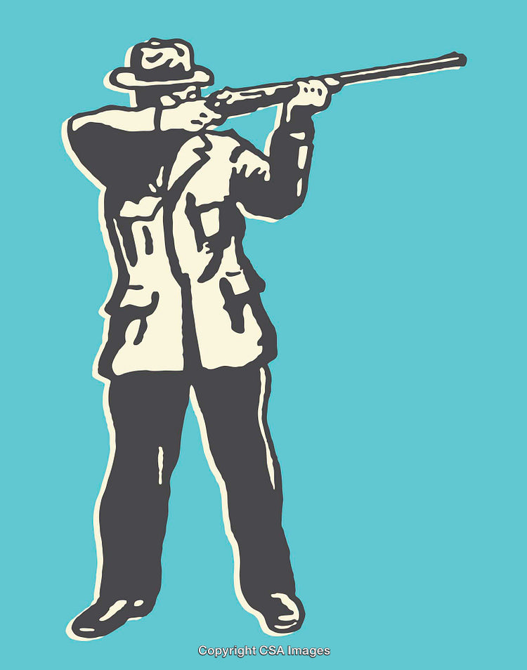 Vintage Hunter Illustration Depicting a Man Aiming a Rifle