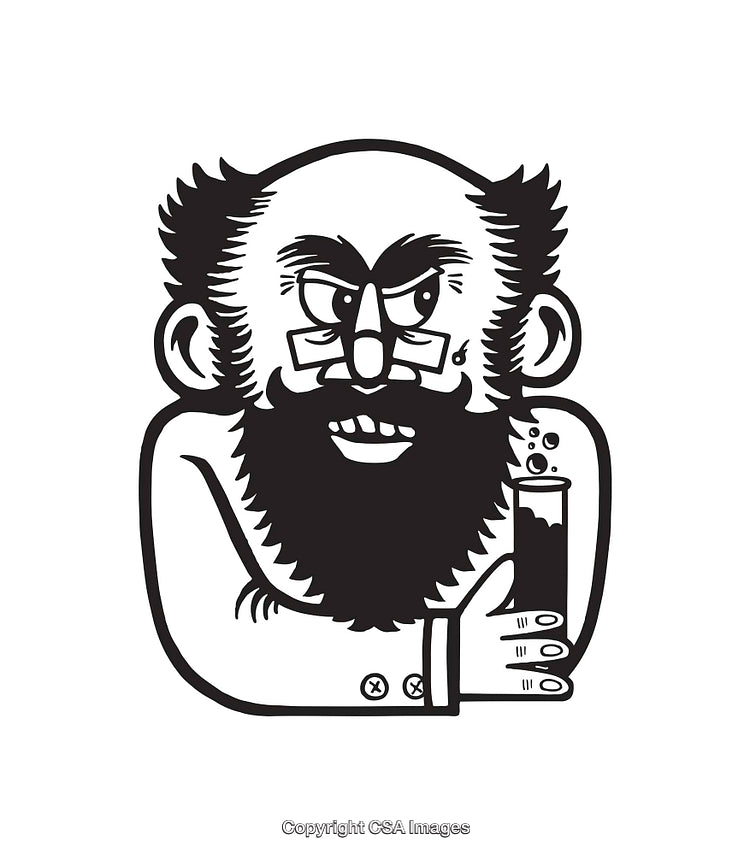 Black And White Line Art of a Scientist Holding a Test Tube
