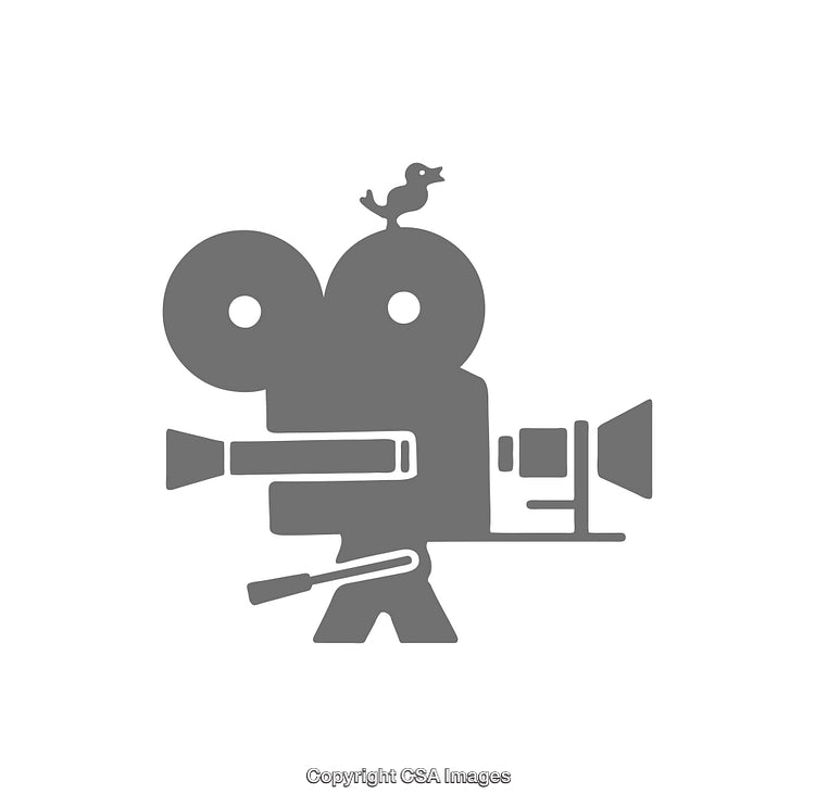 Stylized Icon of a Vintage Film Camera with Bird Ornament