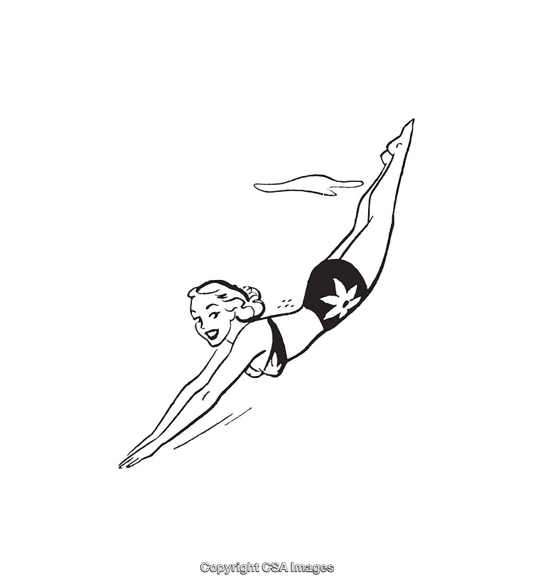 Retro Style Black and White Illustration of a Diving Woman