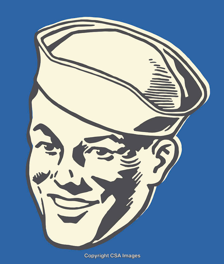 Retro Styled Sailor Portrait in Vintage Line Art Illustration