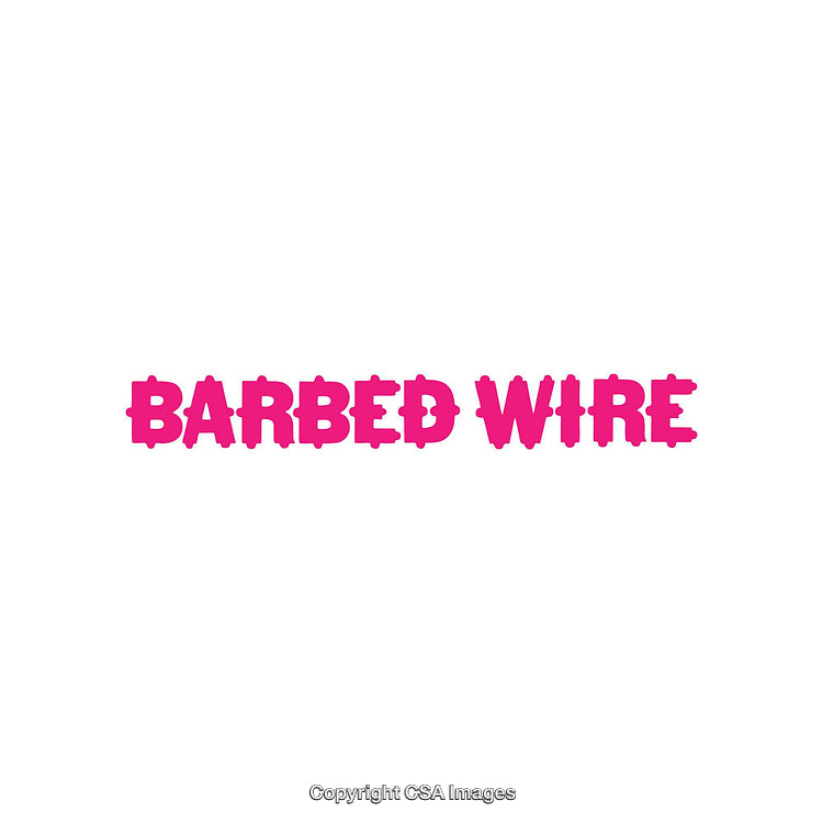 Bold Pink Text Displaying the Words Barbed Wire on White Background