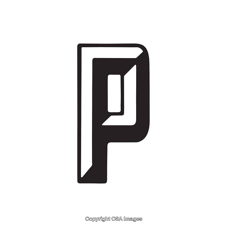 Bold Monochrome Representation of the Letter P in Geometric Design