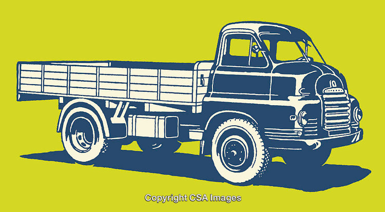 Vintage Style Truck Line Art Illustration on Vibrant Background