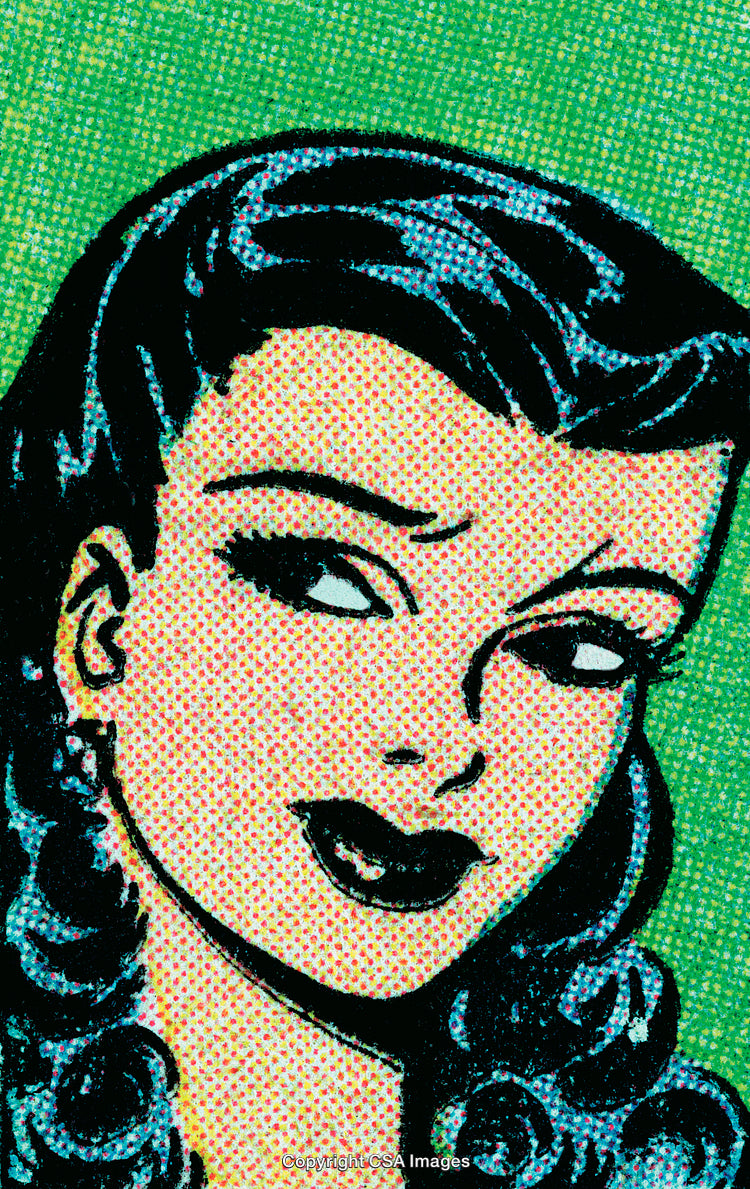 Vintage Comic Style Pop Art Portrait of a Thoughtful Woman