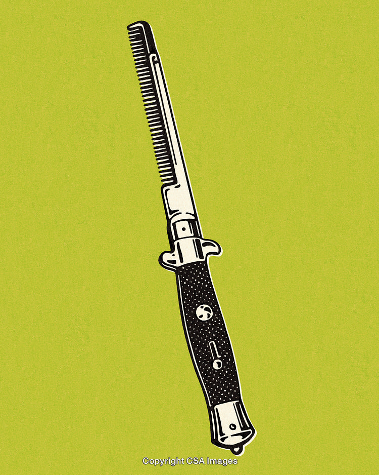 Vintage Retractable Comb on a Bold Green Background Illustration