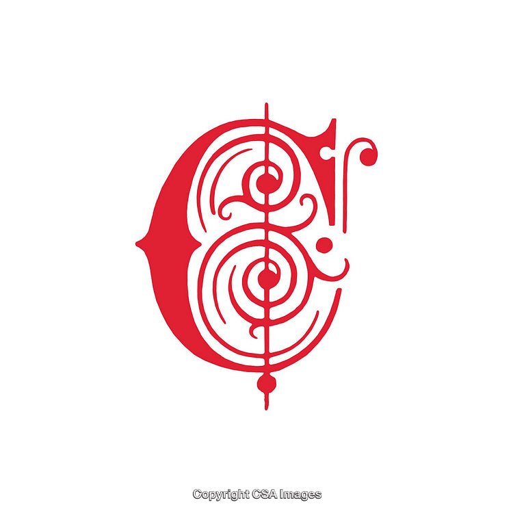 Detailed Red Ornamental C Monogram on White Background
