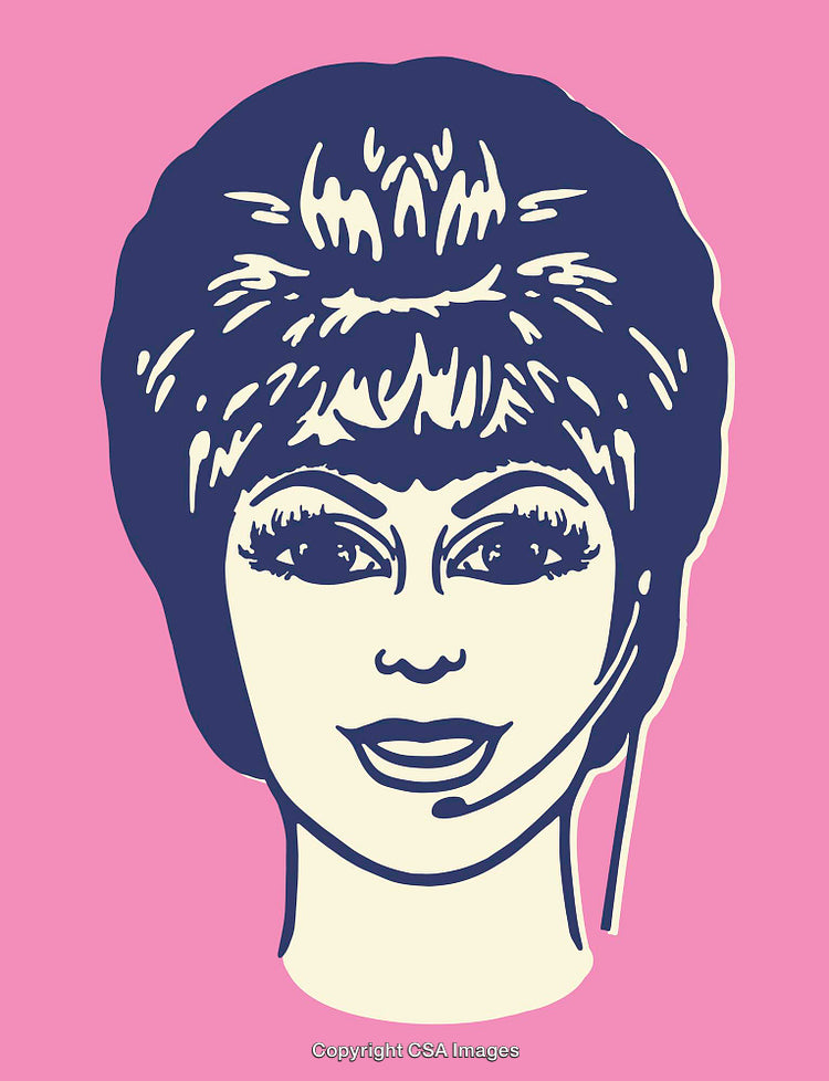 Retro Style Illustration of Woman Wearing Headset on Pink Background