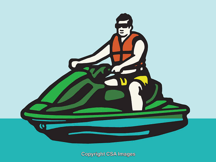 Man Riding a Jet Ski on the Water Captured in Colorful Line Art