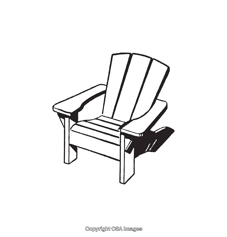 Black and White Line Illustration of a Wooden Adirondack Chair