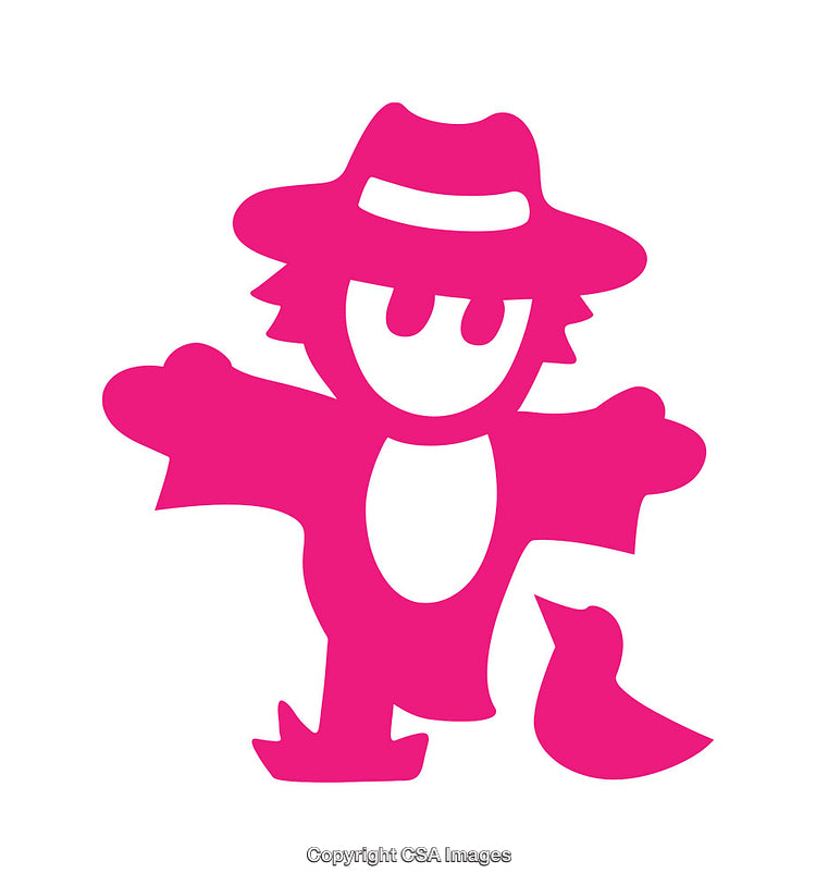 Simple Pink Outline Icon of a Scarecrow and a Bird