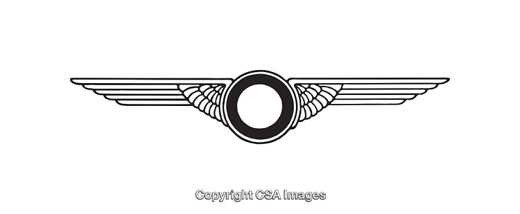 Black and White Line Art Winged Emblem with Circular Design