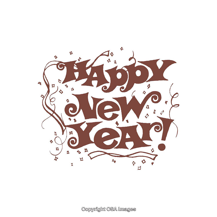 Stylized Happy New Year Typography with Decorative Accents