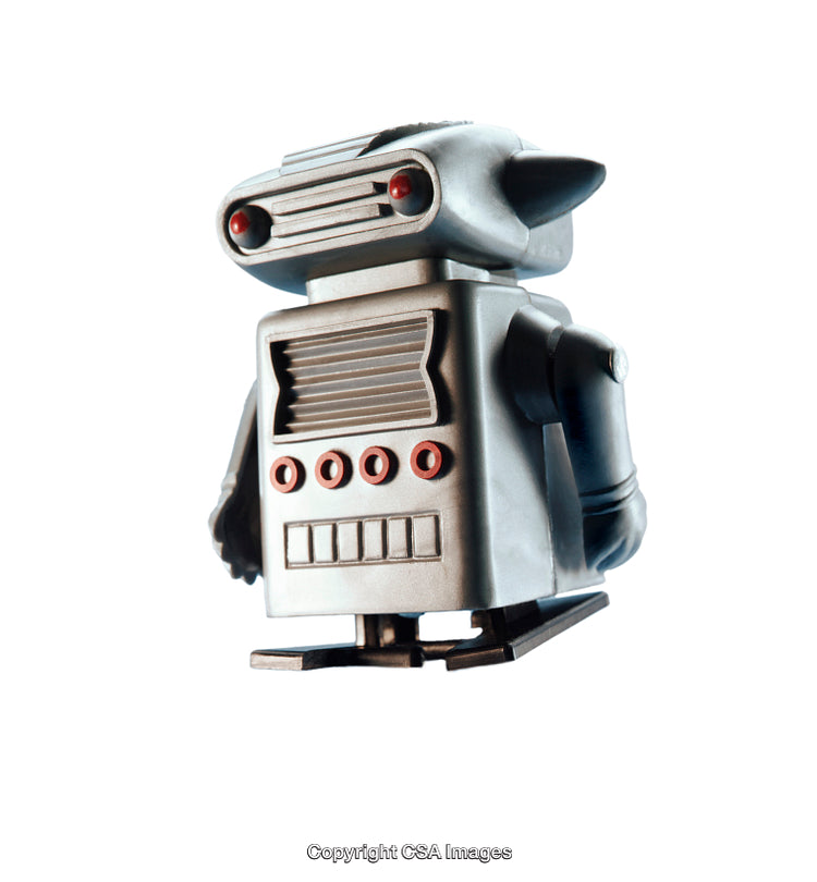 Retro Styled Toy Robot in Silver with Red Decorative Elements