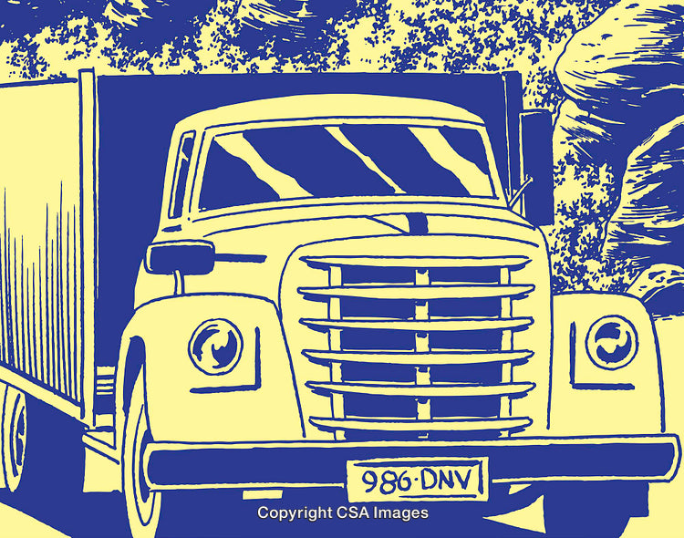 Retro Style Illustration of Vintage Truck in Yellow and Blue Colors