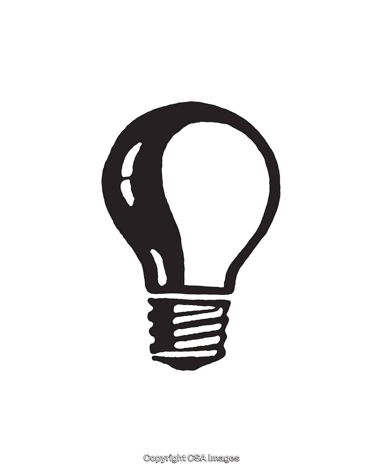 Black and White Line Drawing of a Light Bulb Representation