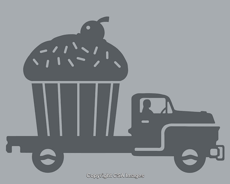 Vintage Truck Carrying a Giant Cupcake with Sprinkles and Cherry