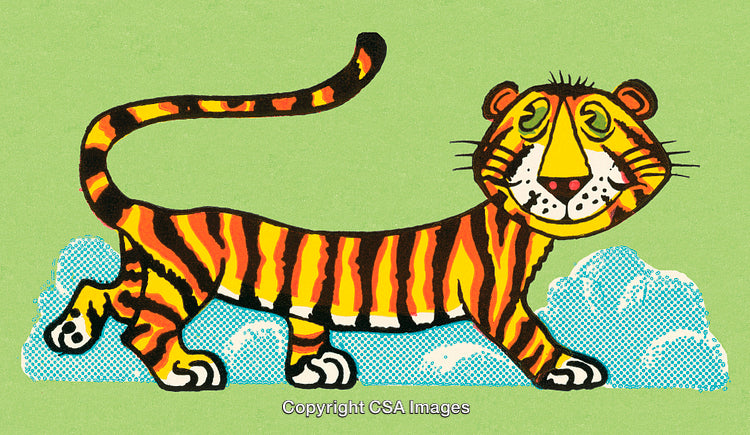 Brightly Illustrated Tiger With Stripes in a Whimsical Cartoon Style