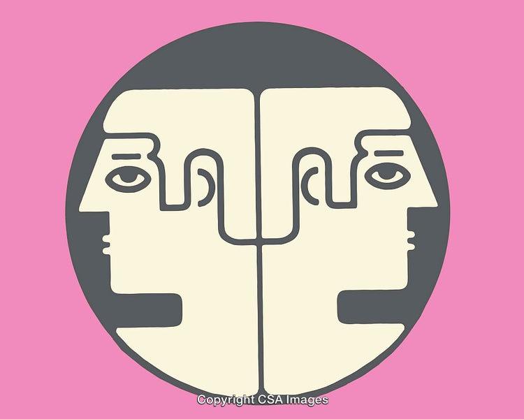 Abstract Dual-Head Line Art Illustration on a Vibrant Background