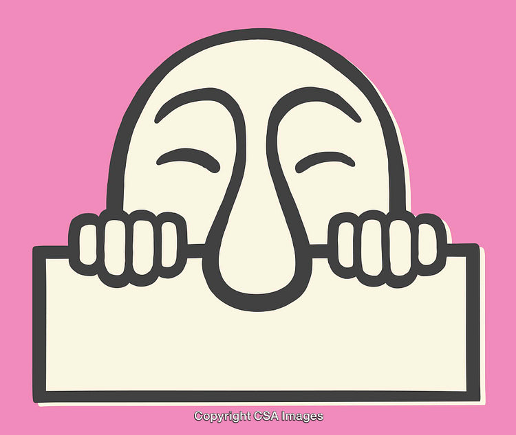 Whimsical Line Art Illustration of a Smiling Face with Blank Sign on Pink