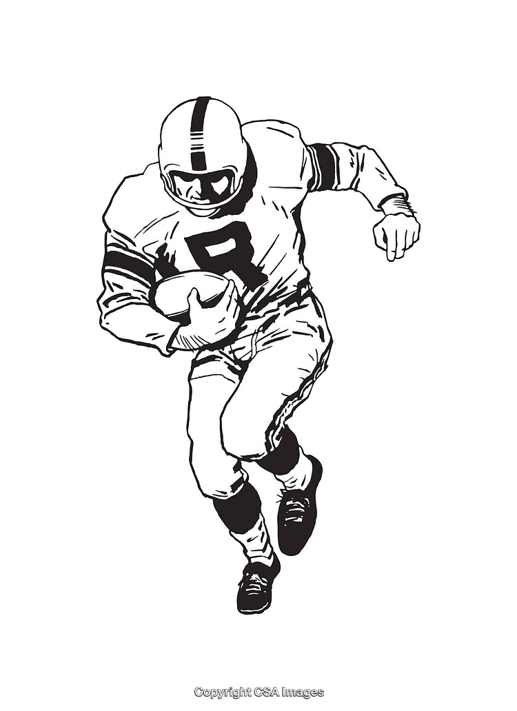 Vintage Line Art Illustration of a Player Running with a Football