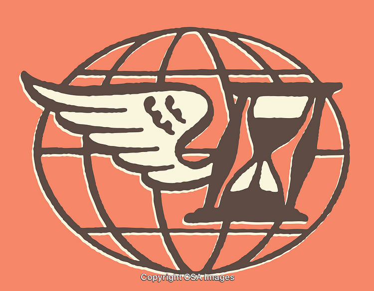 Winged Hourglass Over Globe Illustration in Colorful Artistic Style