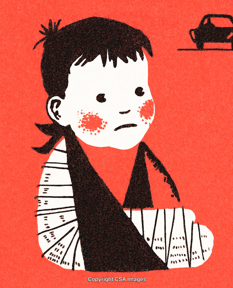 Artistic Portrait of a Child in Red and Black Graphic Style
