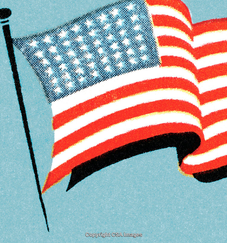 American Flag Waving Against a Blue Sky with Retro Artistic Style