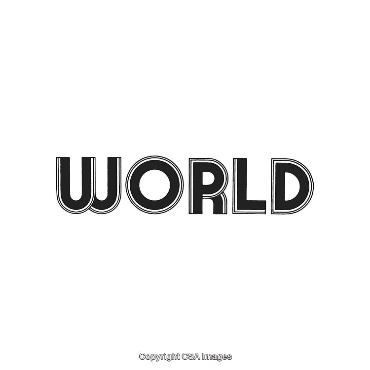 Black And White Render of the Text 'World' in Bold Stilized Typography