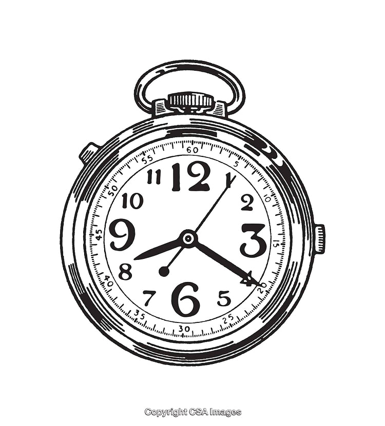 Vintage Black and White Clock Illustration with Intricate Line Art Details