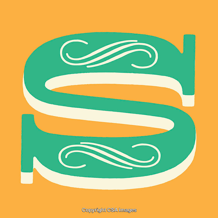 Decorative Letter S With Flourishes in Green and Orange Design