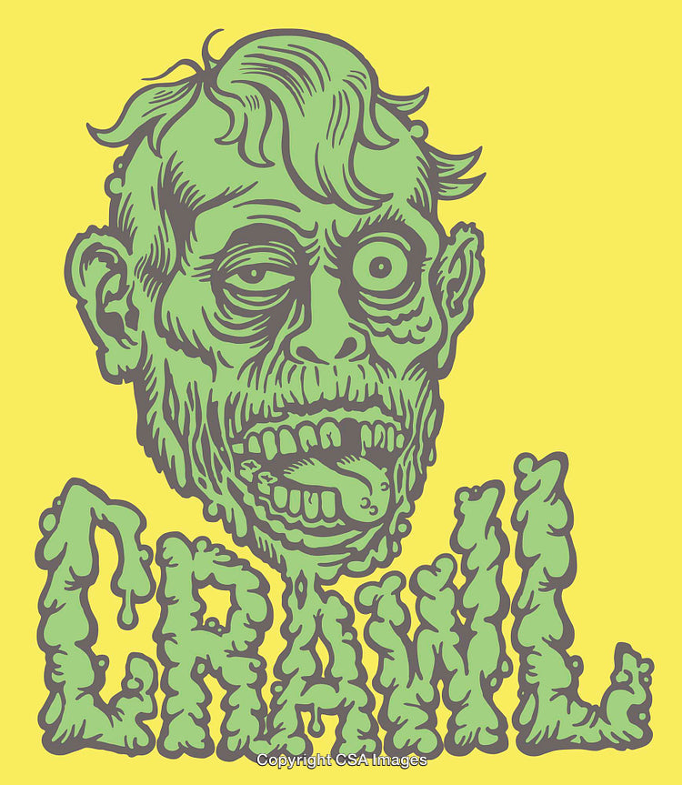 Zombie Illustration with Bold Typography on Vibrant Color Background