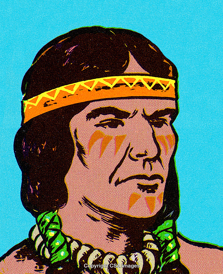 Illustrated Portrait of a Tribal Man with Headdress and Face Paint