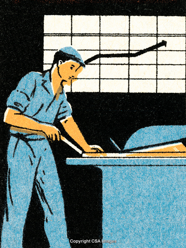 Illustration of a Woodworker Using Tools in a Workshop Setting
