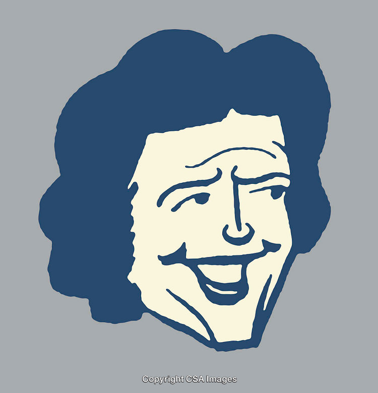 Simple Blue Line Art of a Smiling Abstract Face Design