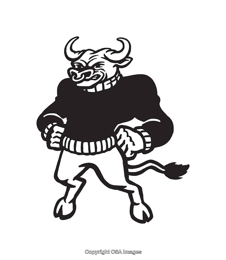 Black and White Bull Mascot Line Art Illustration Wearing a Sweater