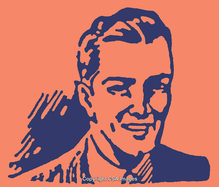 Retro-Style Vector Illustration of Smiling Man in Line Art Style
