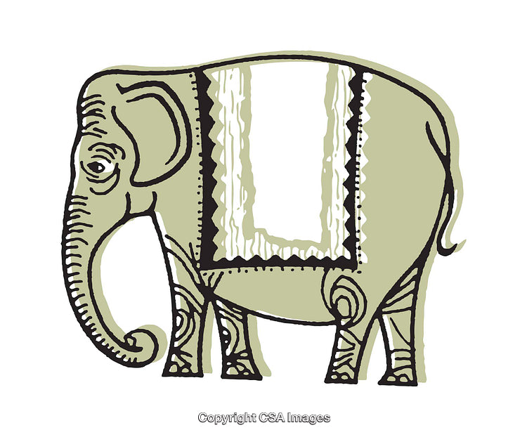 Artistic Illustration of an Elephant With Decorative Details and Intricate Patterns