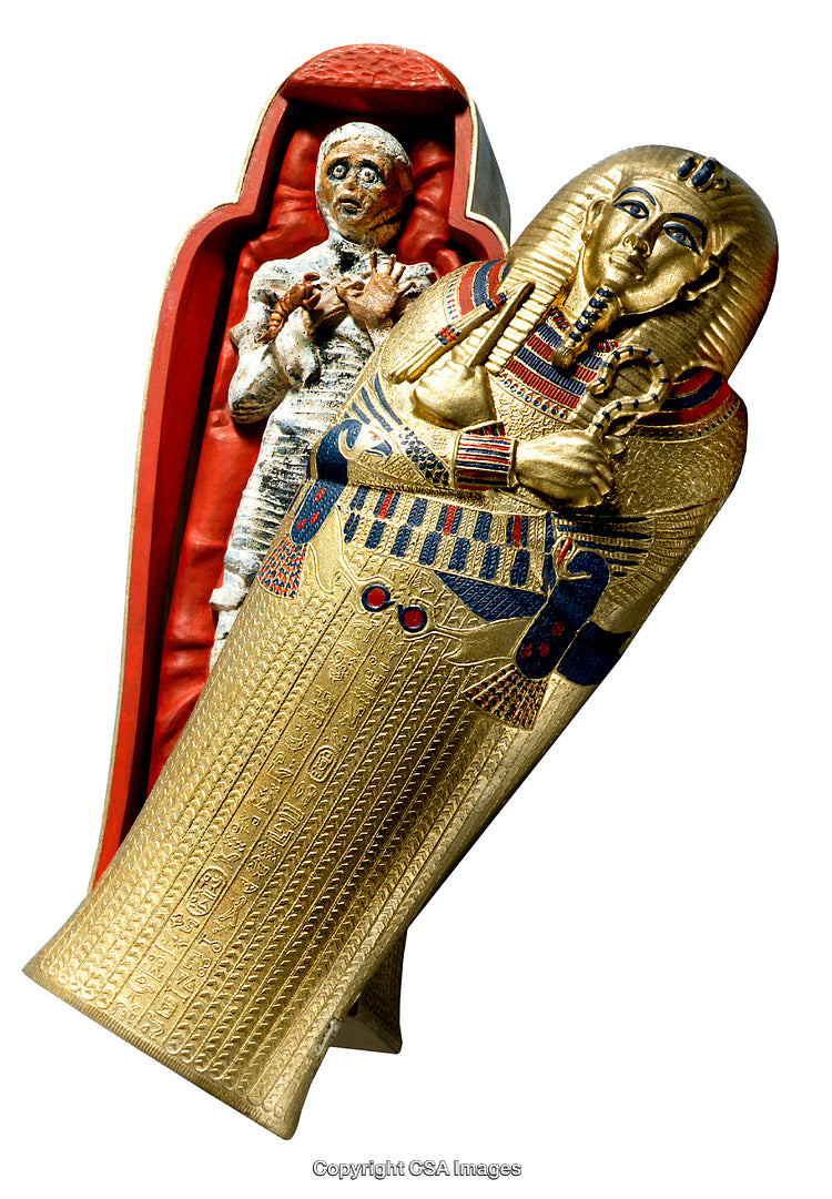 Golden Pharaoh Sarcophagus with Revealed Mummy Inside