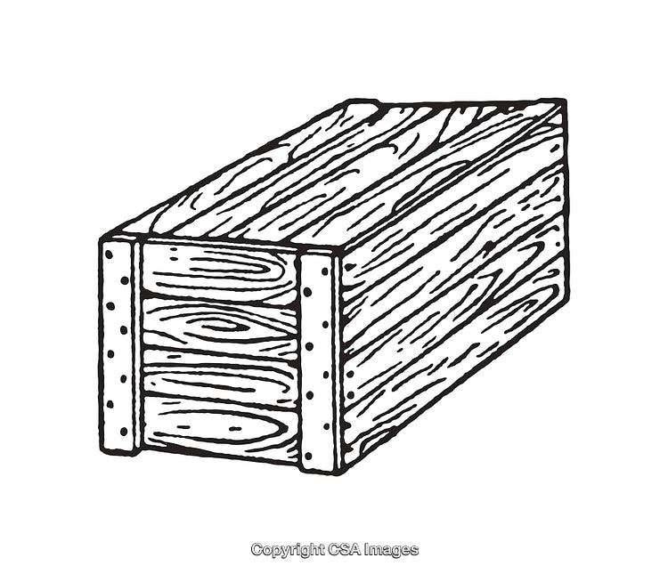 Wooden Crate Illustration in Black and White Line Art