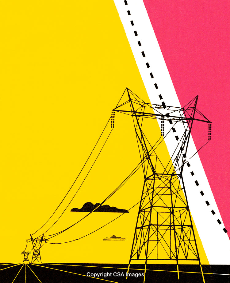 Bright Abstract Illustration of Power Lines and Utility Towers