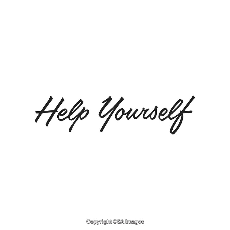 Black Handwritten 'Help Yourself' Text on a White Background